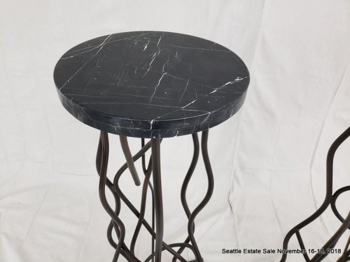 Wrought iron and marble bar accent table.