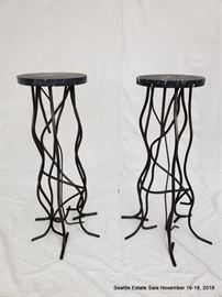 Wrought iron and marble bar accent table.