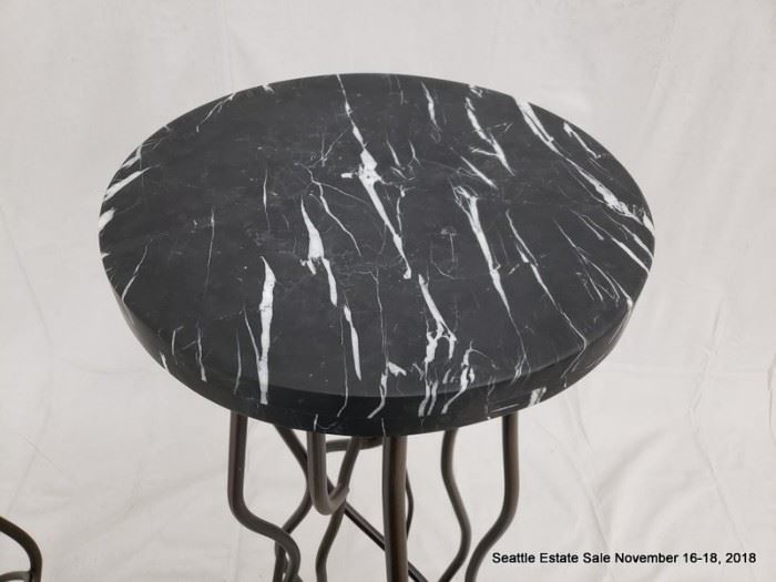 Wrought iron and marble bar accent table.