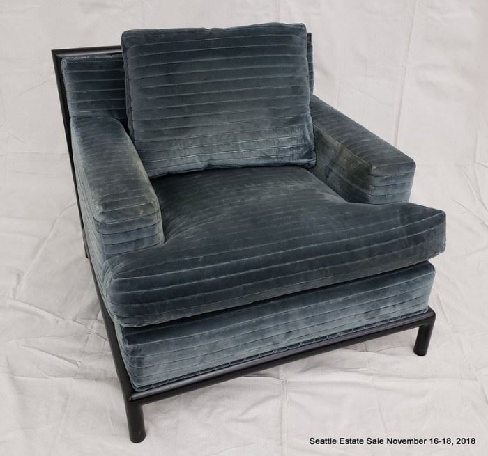 Velvet upholstered club chair.