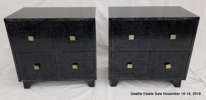 Four drawer side table in black and white cerused wood.