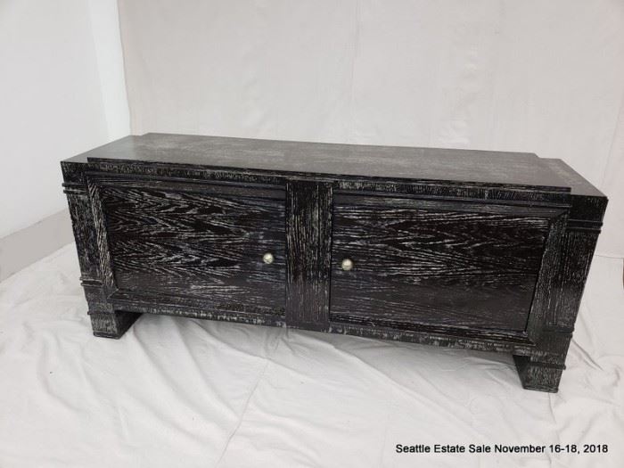 Pair of Black and white cerused wood modern buffets.