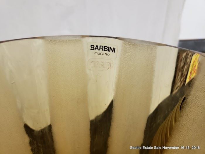 Barbini Murano etched amber glass vase.