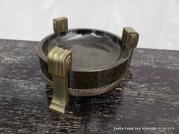 Art Deco-style bronze and stone catchall tray.