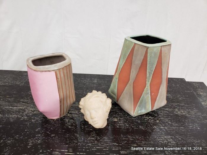 Mid Century Pottery Vases, classical bust,