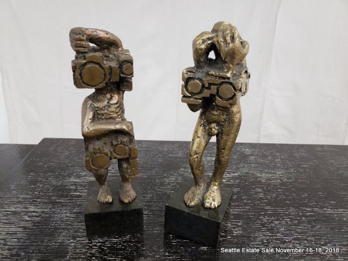 Bronze cubist figural sculpture.