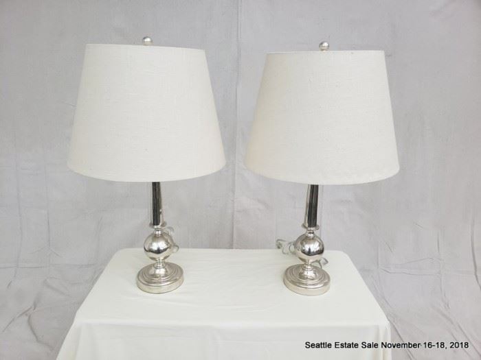 Mercury glass-style table lamp with white shade