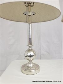Mercury glass-style table lamp with white shade
