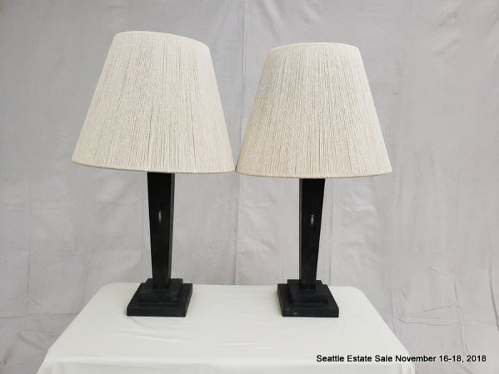 Textured table lamp with wrapped string shades.
