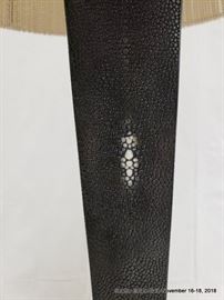 Textured table lamp with wrapped string shades.