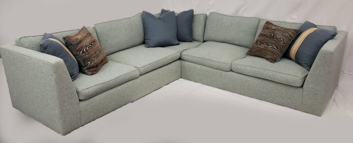 Two-piece tweed upholstered sectional sofa.