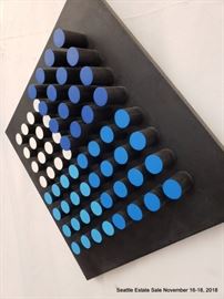 Edward Movitz "Blue Black and White" wood construction.Approx. Size: 21" x 21"