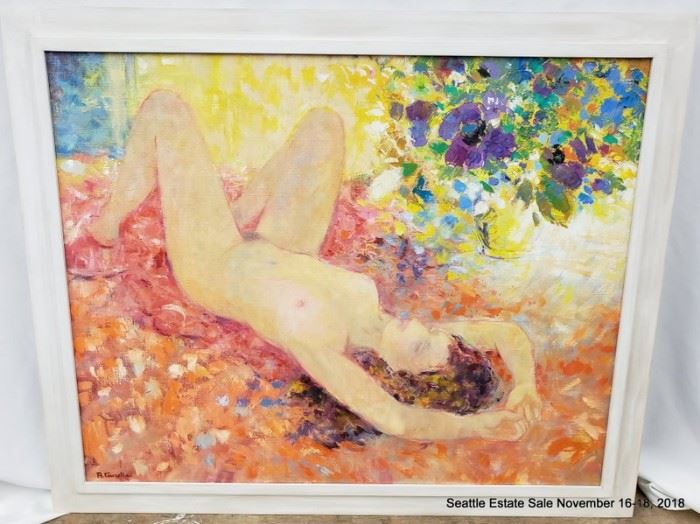 B. Tauzella Oil Painting of a reclining nude.Approx. Size: 28" x 36"