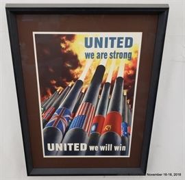 United We Are Strong...United We Will Win" Henry Koerner WWII Poster.Approx. Size: 16" x 22"