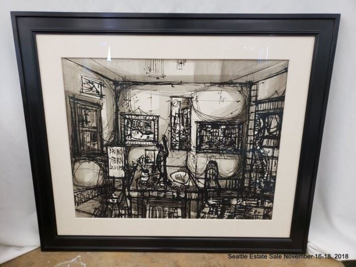 Bruno Stern Zupan ink on paper interior of a room.Approx. Size: 28" x 22.5"