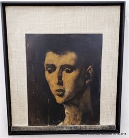 Marcel Delmotte "Charleroi" 1954 oil on panel portrait of a man.Approx. Size: 17.5" x 22"