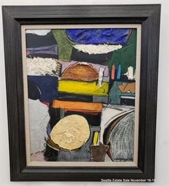 David Cederholm Abstract mixed-media painting "Duck Pond Wantagh, NY"Approx. Size: 20" x 16"