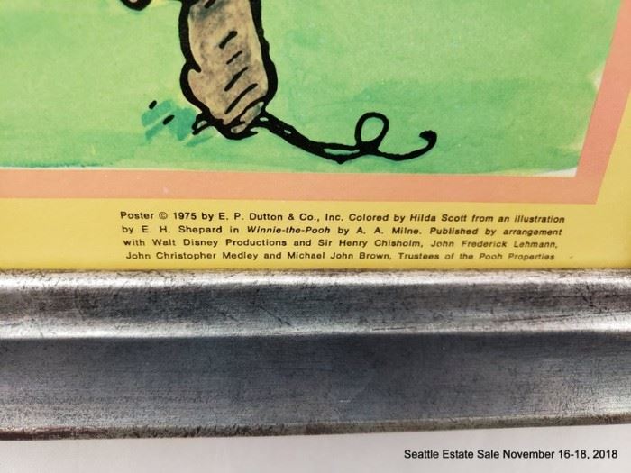 E.H. Shepard "A Party for Pooh" 1975 framed print.Approx. Size: 18" x 31"
