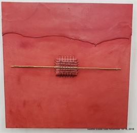 Ralph D. Caparulo mixed media (leather, string, wood) "Acatl" 1990 Approx. Size: 24" x 24"