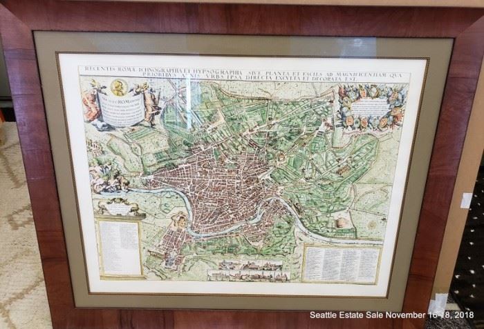 Jacob von Sandrart hand-colored engraving of Rome. Originally published in 1679 Approx. Size: 26" x 32"