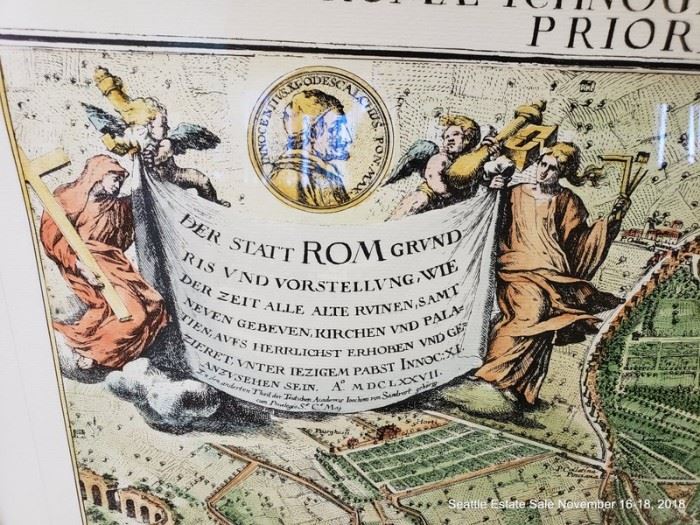 Jacob von Sandrart hand-colored engraving of Rome. Originally published in 1679 Approx. Size: 26" x 32"
