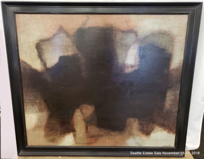 Mary Sloane (born 1912) abstract oil on canvas. Dated 1957 Approx. Size: 36" x 42"