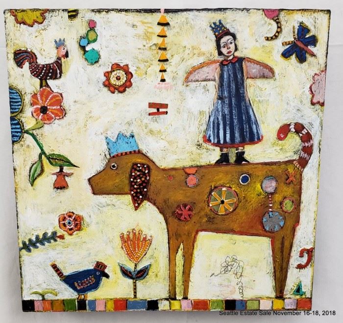 Jill Mayberg whimsical oil on panel. Approx. Size: 12" x 12"