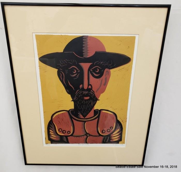Sam Hamrick, Wood Cut Print "Don Quixote" 16/18 Approx. Size: 12" x 8"