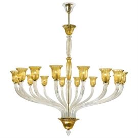 Pair of 63" monumental 16-arm Murano glass chandeliers.