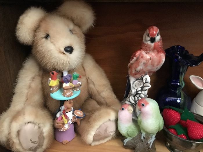 Vintage teddy bear and figurines