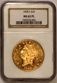 1898S $20 Gold NGC MS62PL