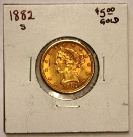 1882S $5 Gold Liberty