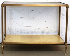 Pair smokey glass & vellum brass tables