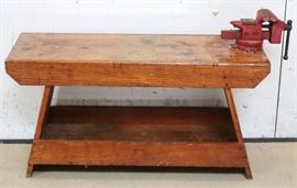 Pine work bench with vice