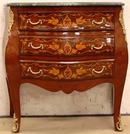 French inlaid marble top commode