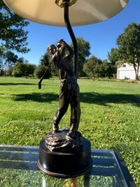 Golfer brass lamp