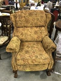 Chenille Recliners, with claw feet, Thomasville