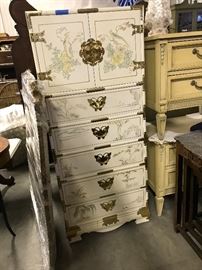 Exquisite Rare White Asian Jewelry Chest with Butterfly brass hardware