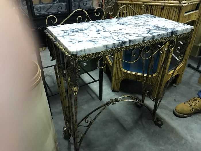 Iron table with marble top