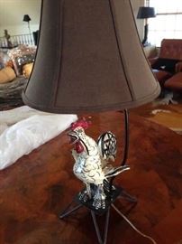 1950's porcelian chicken lamp, all original with black shade