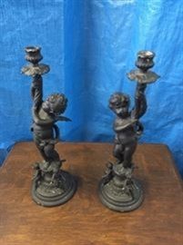 pot metal cherubs candle sticks