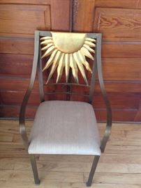 DESIGNER BRUSHED STAINLESS STEEL CHAIR WITH SUNBURST, sorry our barn is full this will be at our Dec. sale