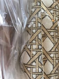 Geometric fabric pattern, a heavy woven upholstery material. for the French rattan Set
