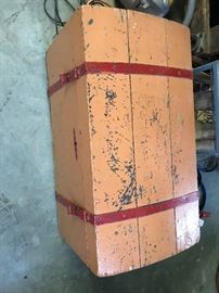 antique camel back trunk in old butter milk paint