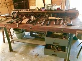 Huge Wood/iron legs/2 drawer Bench
