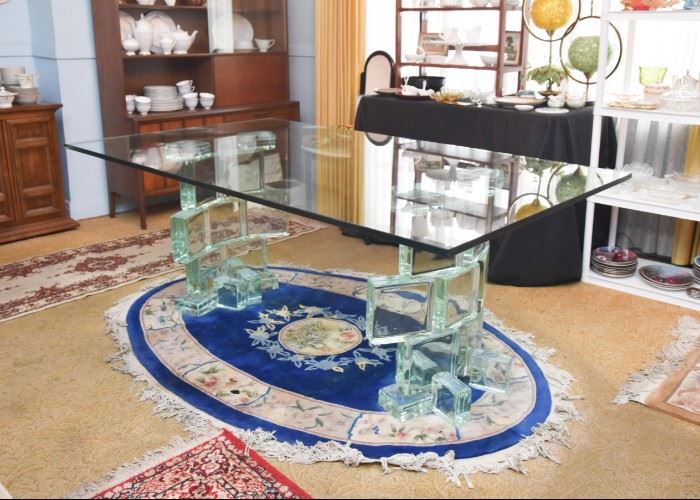 Glass Dining Table with Glass Base (approx. 72" L x 41.75" W x 29.25" H)