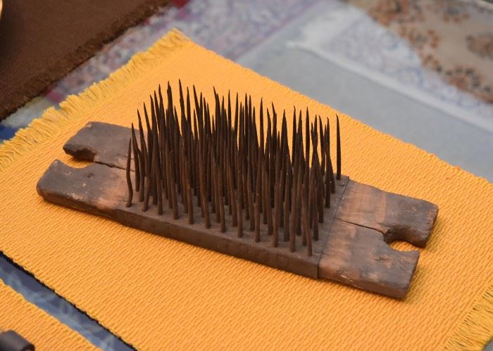Antique Primitive Farm Tool - Wool Flax Hemp Brush / Comb 