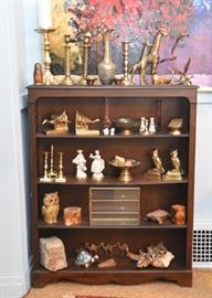 Wood Bookcase / Bookshelf, Brass Items