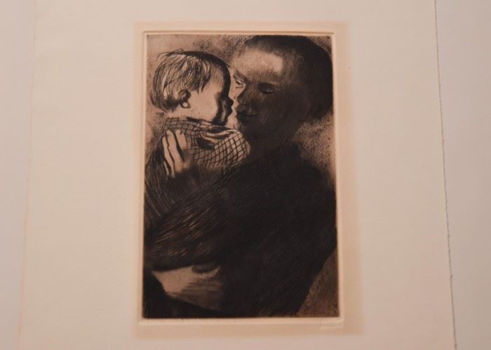 Kaethe Kollwitz Etching - "Mother with Child on Arm"
