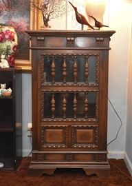 Vintage Wood Cabinet, Wood Bird Statues